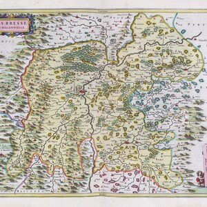 La Bresse Chalonnoise, 1665, Blaeu auth. , une carte sur toile de coton épaisse, environ 56x70cm
