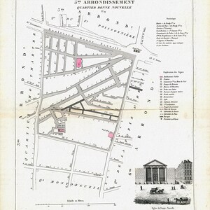 Perrot, Paris 5 Me. Arrondissement  Quartier Bonne Nouvelle. No.19, 1834, une carte sur toile de coton épaisse, environ 56x70cm