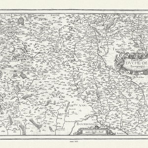 Burgundy: Mariette, Carte du Duche de Bourgongne, 1653 , carte sur toile de coton épaisse, environ 56x70cm