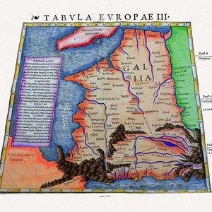 Ptolemy et Ortelius, Tabula Europae III, Gallia, 1540, une carte sur toile de coton épais, 56x70cm environ