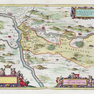 Le Dvché D'Aiguillon, 1665, Blaeu auth. , une carte sur toile de coton épaisse, environ 56x70cm