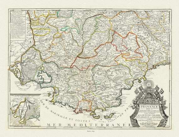 Le Comté et Gouvernement de Provence avec les terres adjacentes,1694, Nolin auth. 50x70cm. approx.