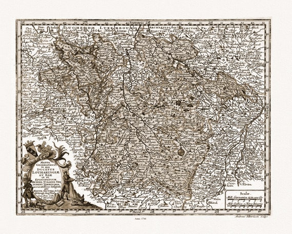 Lorraine: Ducatus Lotharingiae Et Bar ut et Episcopatuum Metens (Lorraine, France),1744 Ver. S, sur toile de coton épaisse, environ 56x70cm