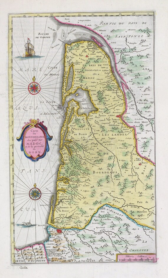 Aquitaine, Bourdelois, Carte du Bovrdelois, 1665, Blaeu auth. , une carte sur toile de coton épaisse, environ 56x70cm