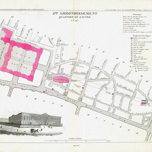 Perrot, Paris 4 Me. Arrondissement  Quartier du Louver. No. 14, 1834, une carte sur toile de coton épaisse, environ 56x70cm