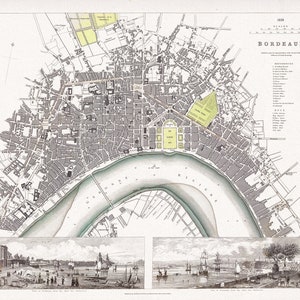 Society for the Diffusion of Useful Knowledge, Bordeaux, 1838 , carte sur toile de coton épaisse, environ 56x70cm