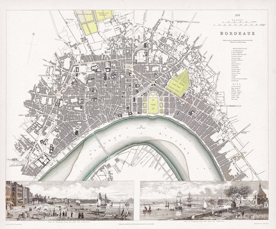 Society for the Diffusion of Useful Knowledge, Bordeaux, 1838 , carte sur toile de coton épaisse, environ 56x70cm