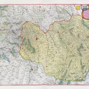 Diocese de Rheims, et le païs de Rethel, 1665, Bleau auth. , une carte sur toile de coton épaisse, environ 56x70cm