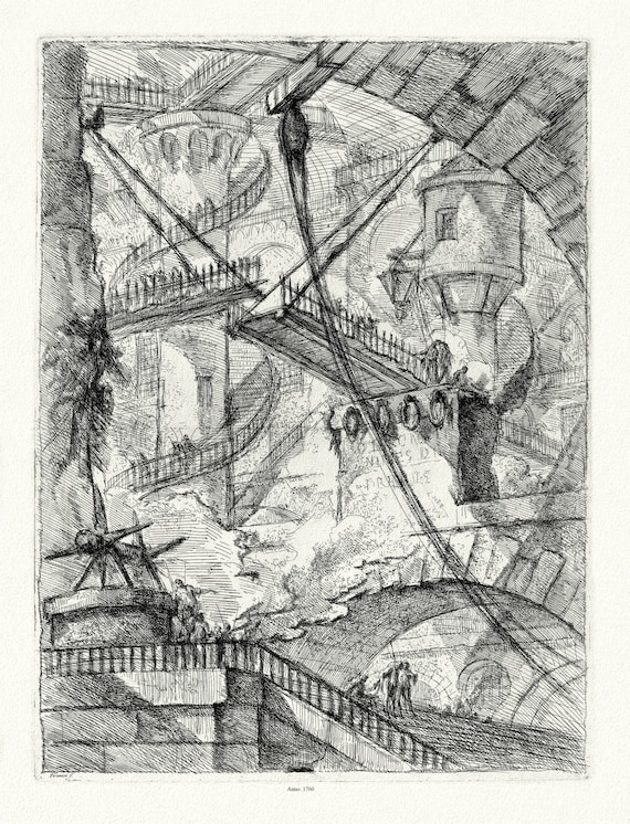 Giovanni Battista Piranesi, Le Carceri d'Invenzione , Planche IV, 1760, une gravure sur toile de coton épais, 56x70cm environ