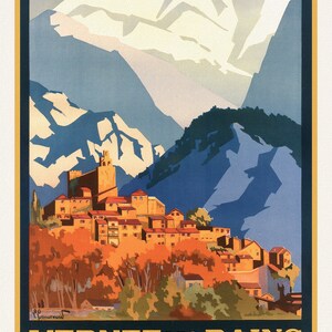 Vernet les Bains, Pyrenees, 1925, une affiche de voyage sur toile de coton épaisse, environ 45x60cm