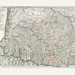 Pyrenees: Delisle, (Guillaume de,1675-1726),  Bearn, Bigorre, Armagnac, 1712, une carte sur toile de coton épaisse, environ 56x70cm