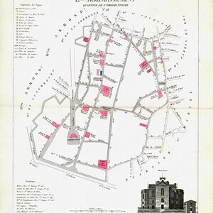 Perrot, Paris 12 Me. Arrondissement  Quartier de l' Observatoire. No. 48, 1834 , une carte sur toile de coton épaisse, environ 56x70cm