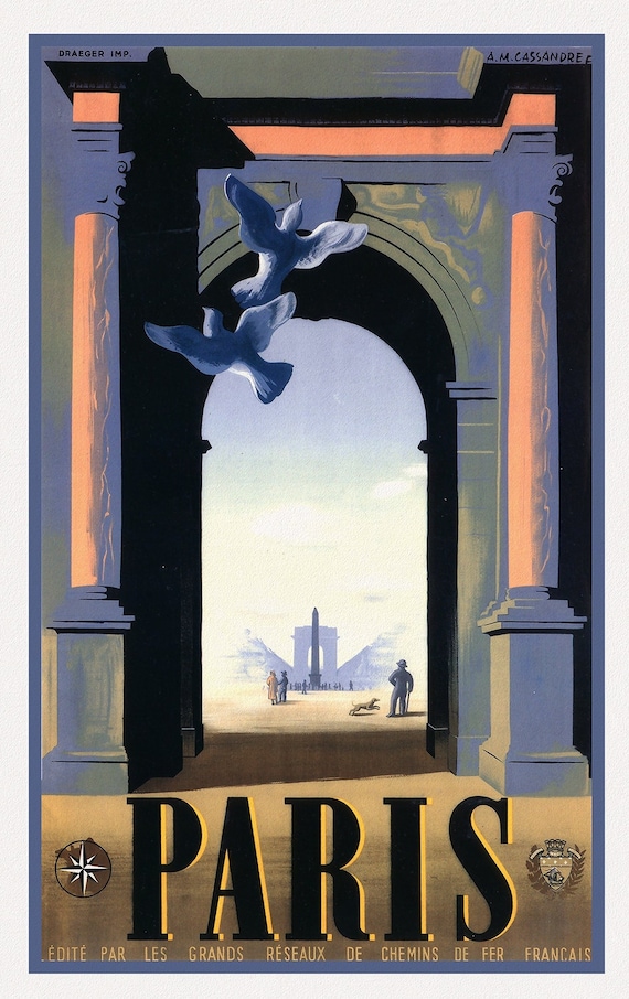 Paris, 1935 V. II, une affiche de voyage sur toile de coton épaisse, environ 45x60cm