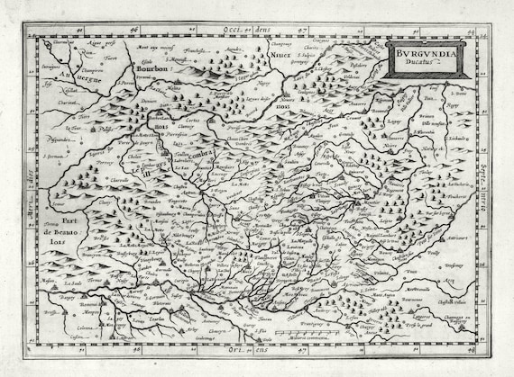 Burgundy:  Bvrgvndia Ducatus.1636. Mercator et al. auth., une carte sur toile de coton épaisse, environ 56x70cm