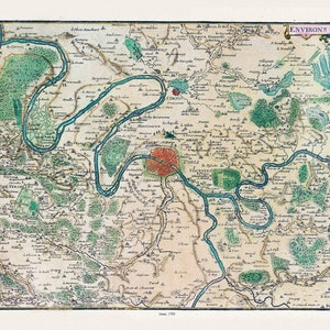 L'isle de France: Fer (Nicolas de, 1646-1720),  Environs de Paris, 1705, une carte sur toile de coton épaisse, environ 56x70cm