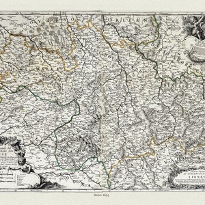 Rossi, Governo Generale del Lionese (France), 1693,  ,une carte sur toile de coton épais, 56x70cm environ