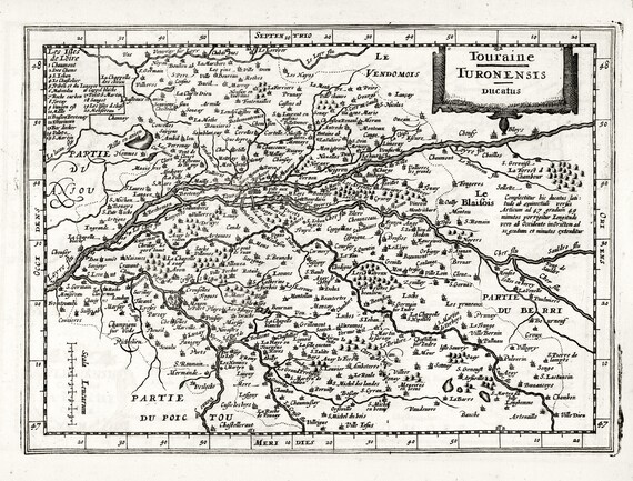 Touraine: Turonensis Ducatus.1636. Mercator et al. auth. , une carte sur toile de coton épaisse, environ 56x70cm