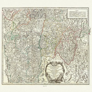 Burgundy: Vaugondy (Robert de, Gilles, 1688-1766), Bourgogne meridionale, 1752, carte sur toile de coton épaisse, environ 56x70cm