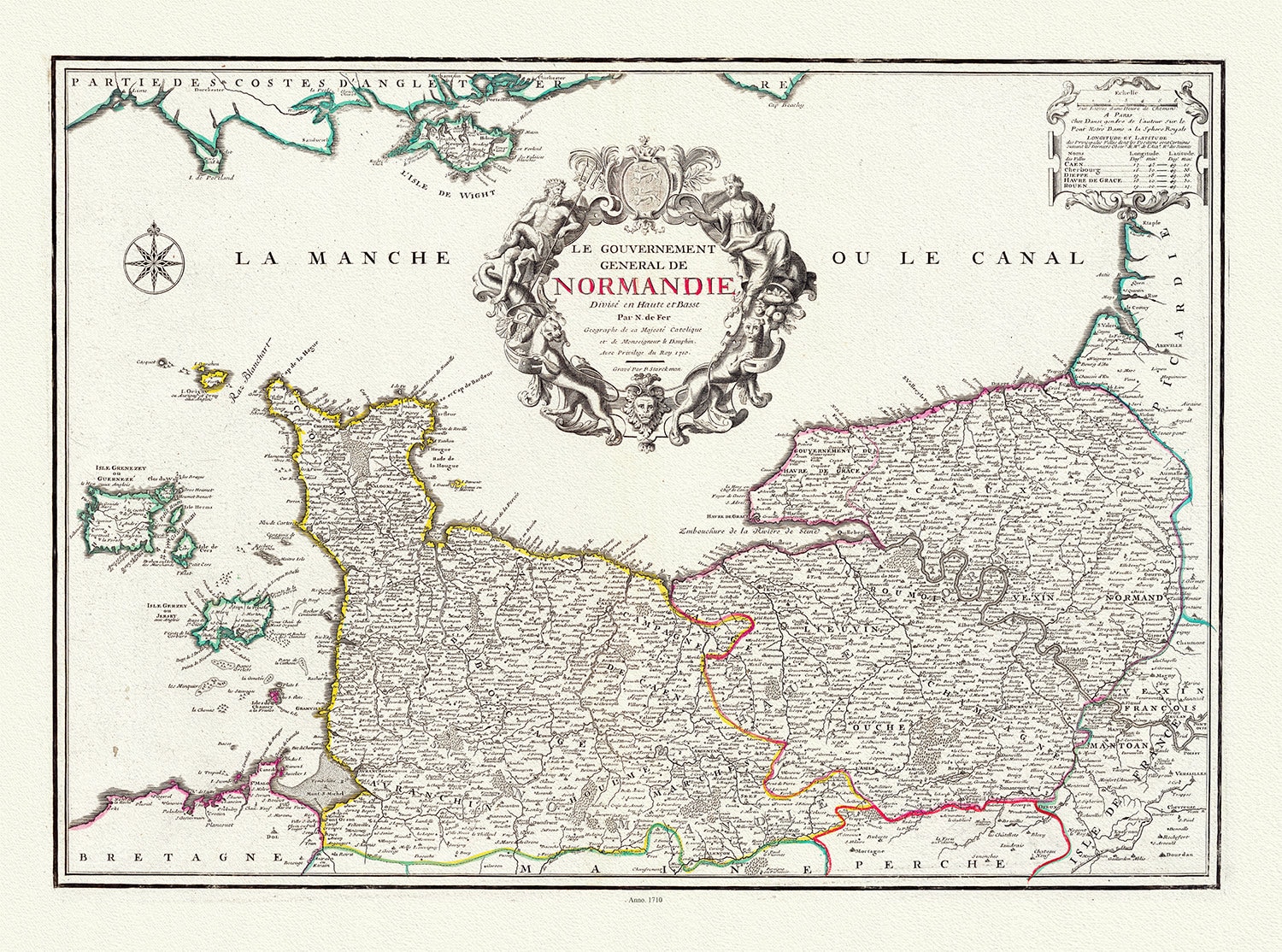 Normandy de Fer | Nicolas , 1646-1720, Le Gouvernment General de Normandie, 1710 Carte sur Toile Cot