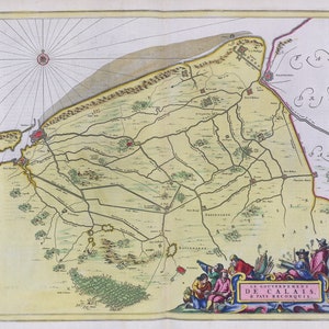 Calais, Le Gouvernement De Calais & Pays Reconquis, 1665, Bleau auth. , une carte sur toile de coton épaisse, environ 56x70cm