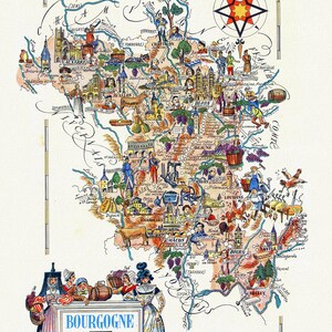 Burgundy: Jacques Liozu,Bourgogne, 1951, carte sur toile de coton épaisse, environ 56x70cm