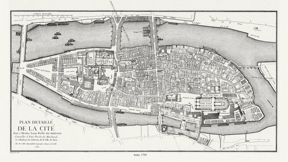 Paris. Plan , 1754, Delagrive auth., une carte sur toile, 50x90cm APPROX