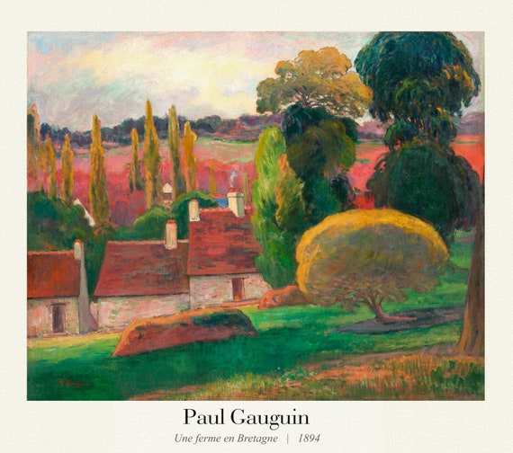 Gauguin 02, Une ferme en Bretagne (ca. 1894), , une affiche de la galerie, sur toile de coton épaisse, environ 50 x 70 cm.