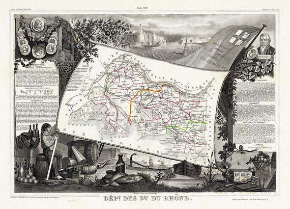 Provence: Levasseur, Dept. De Bes. Du Rhone, 1856,une carte sur toile de coton épaisse, environ 56x70cm