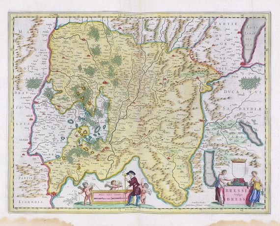 Bressia Vulgo Bresse, 1665, Blaeu auth. , une carte sur toile de coton épaisse, environ 56x70cm