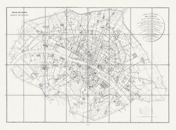 Paris: Carte statistique des égouts de la ville de Paris, 1852, , une carte sur toile de coton épaisse, environ 50 x 70 cm.