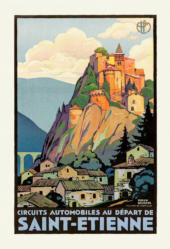 Saint-Etienne, Circuits Automobiles, une affiche de voyage sur toile de coton épaisse, environ 56 x 70cm