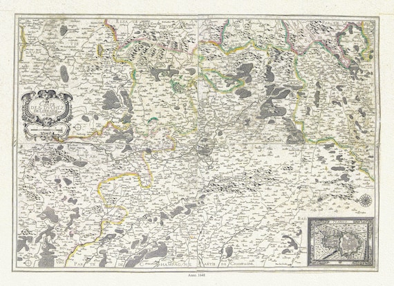 Lorraine: Tassin, Carte Des Dvchez De Lorraine et Bar, 1648 ,carte sur toile de coton épaisse, environ 56x70cm