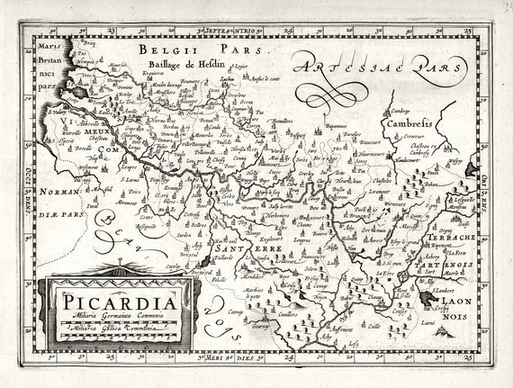 Picardie: Picardia.1636. Mercator et al. auth. , une carte sur toile de coton épaisse, environ 56x70cm