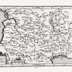 Mercator et Hondius, Aqvitania, 1607, carte sur toile de coton épaisse, environ 56x70cm