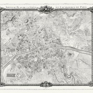 Paris: Jaillot, Nouveau Plan de la Ville  et Faux-Bourges de Paris, 1778, une carte sur toile de coton épaisse, environ 56x70cm