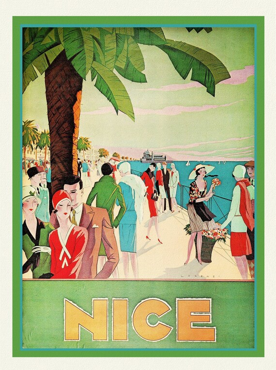 Nice, , une affiche de voyage sur toile de coton épaisse, environ 56 x 70cm