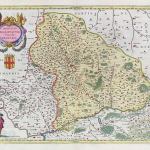 Beauvais, Comitatvs Bellovacvm, 1665, Bleau auth. , une carte sur toile de coton épaisse, environ 56x70cm