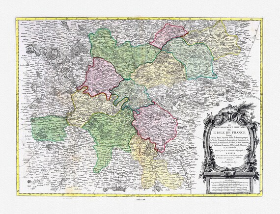I'sle de France: Lattre et Janvier, Le Gouvernement militaire de l’Isle de France, 1769, sur toile de coton épaisse, environ 56x70cm