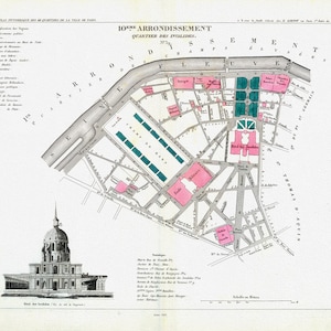 Perrot, Paris 10 Eme. Arrondissement  Quartier des Invalides. No. 39, 1834, une carte sur toile de coton épaisse, environ 56x70cm