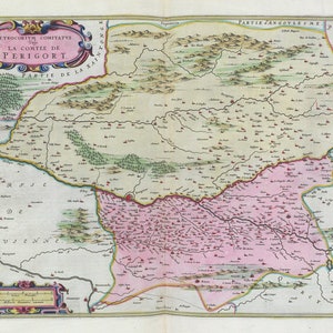 Perigord, Petrocorivm Comitatvs, 665, Blaeu auth. , une carte sur toile de coton épaisse, environ 56x70cm