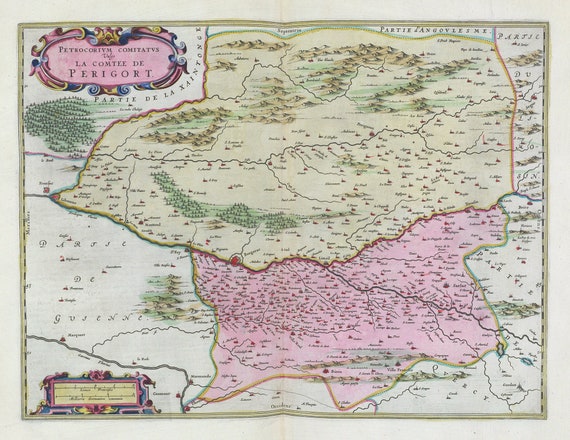 Perigord, Petrocorivm Comitatvs, 665, Blaeu auth. , une carte sur toile de coton épaisse, environ 56x70cm