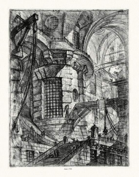 Giovanni Battista Piranesi, Le Carceri d'Invenzione , Planche II, 1760, une graveur sur toile de coton épaisse, environ 56x70cm