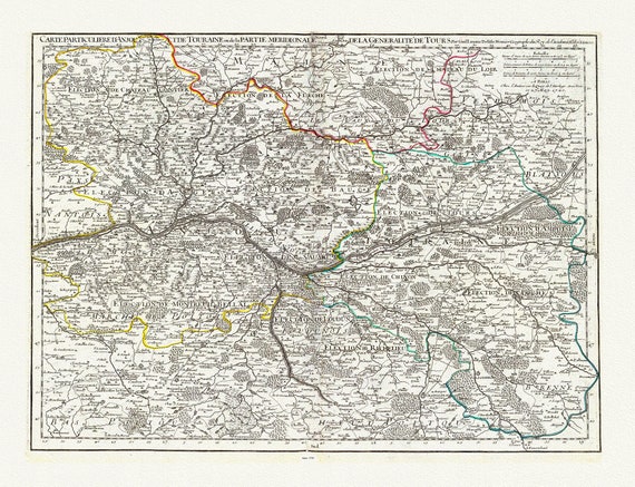 Anjou: Delisle, (Guillaume de,1675-1726),  Anjou, Touraine, 1720, carte sur toile de coton épaisse, environ 56x70cm