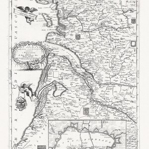 Coronelli, Vincenzo,  La Guienna, Medoc, Saintonge, Aunis, 1697 ,carte sur toile de coton épaisse, environ 56x70cm