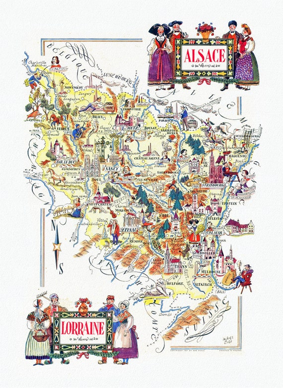 Jacques Liozu, Alsace. Lorraine, 1951, carte sur toile de coton épaisse, environ 56x70cm