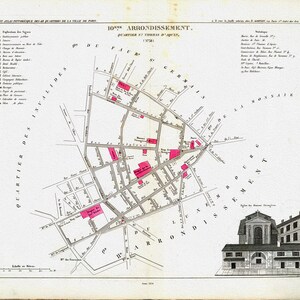Perrot, Paris 10 Eme. Arrondissement  Quartier St. Thomas d'Aquin. No. 38, 1834, une carte sur toile de coton épaisse, environ 56x70cm