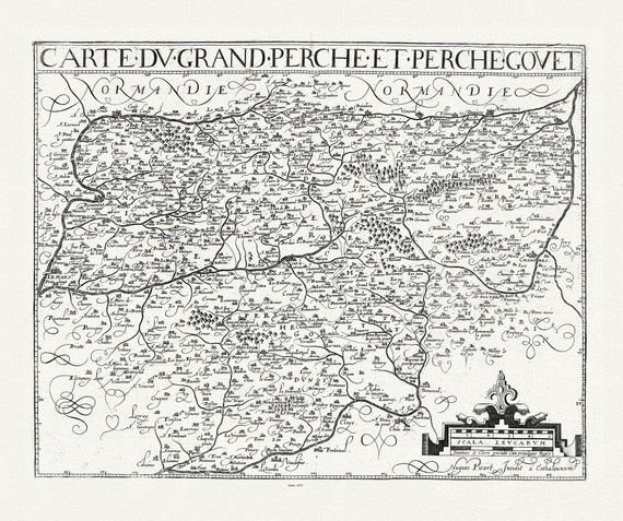 L'isle de France: Michel de La Rochemaille et Le Clerc, Carte du Grand Perche et Perchet Gouet, 1632 ,sur toile de coton épaisse, 56x70cm