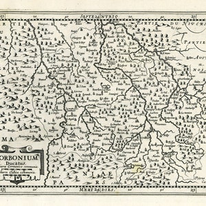 Bourbon, Borbonium Ducatus.1636. Mercator et al. auth., une carte sur toile de coton épaisse, environ 56x70cm