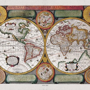Boisseau, Nouvelle Exacte Description de la Terre Universelle, 1646, une carte sur toile de coton épaisse, environ 56x70cm