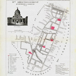 Perrot, Paris 11 Me. Arrondissement  Quartier de la Sorbonne. No. 43, 1834, une carte sur toile de coton épaisse, environ 56x70cm
